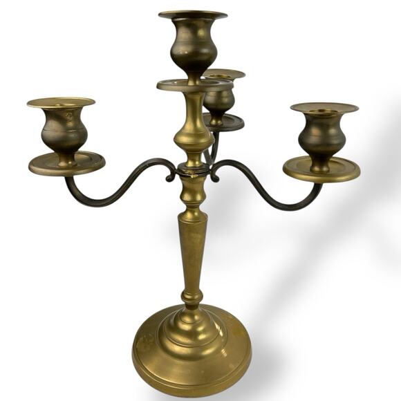 Vintage 1970s Solid Brass 3-Arm Candelabra w/ Center Pillar Regency 3.4 lbs - Picture 4 of 9